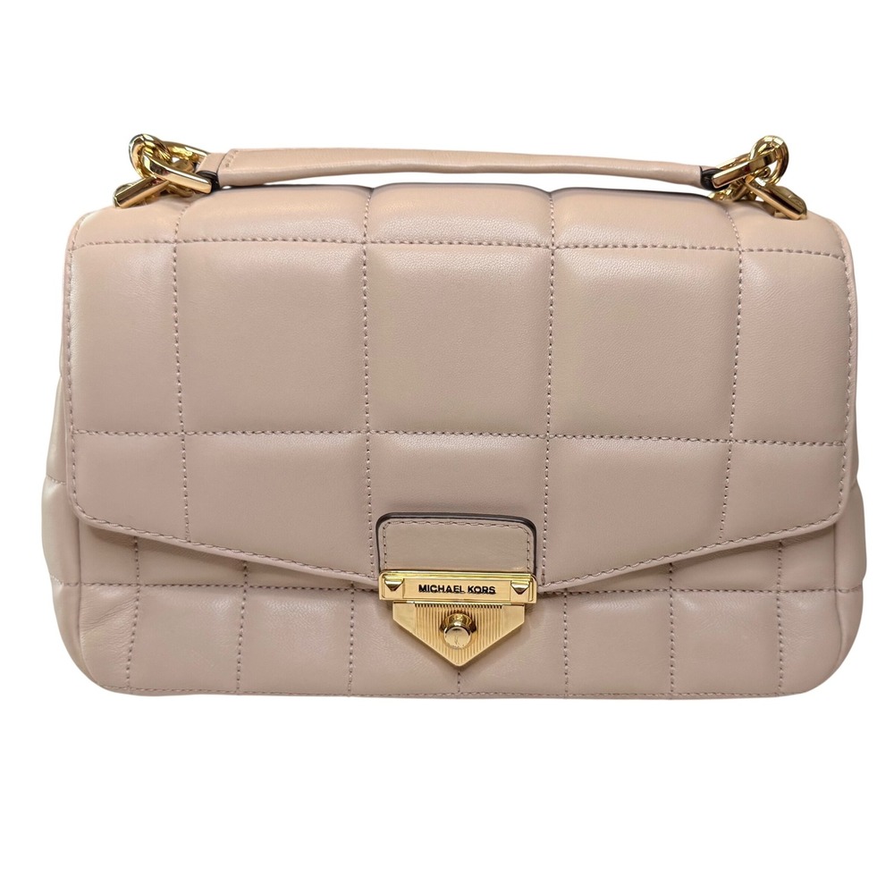 Michael Kors Soho Large Quilted Leather Shoulder Bag Blush Pink Gold Hardware